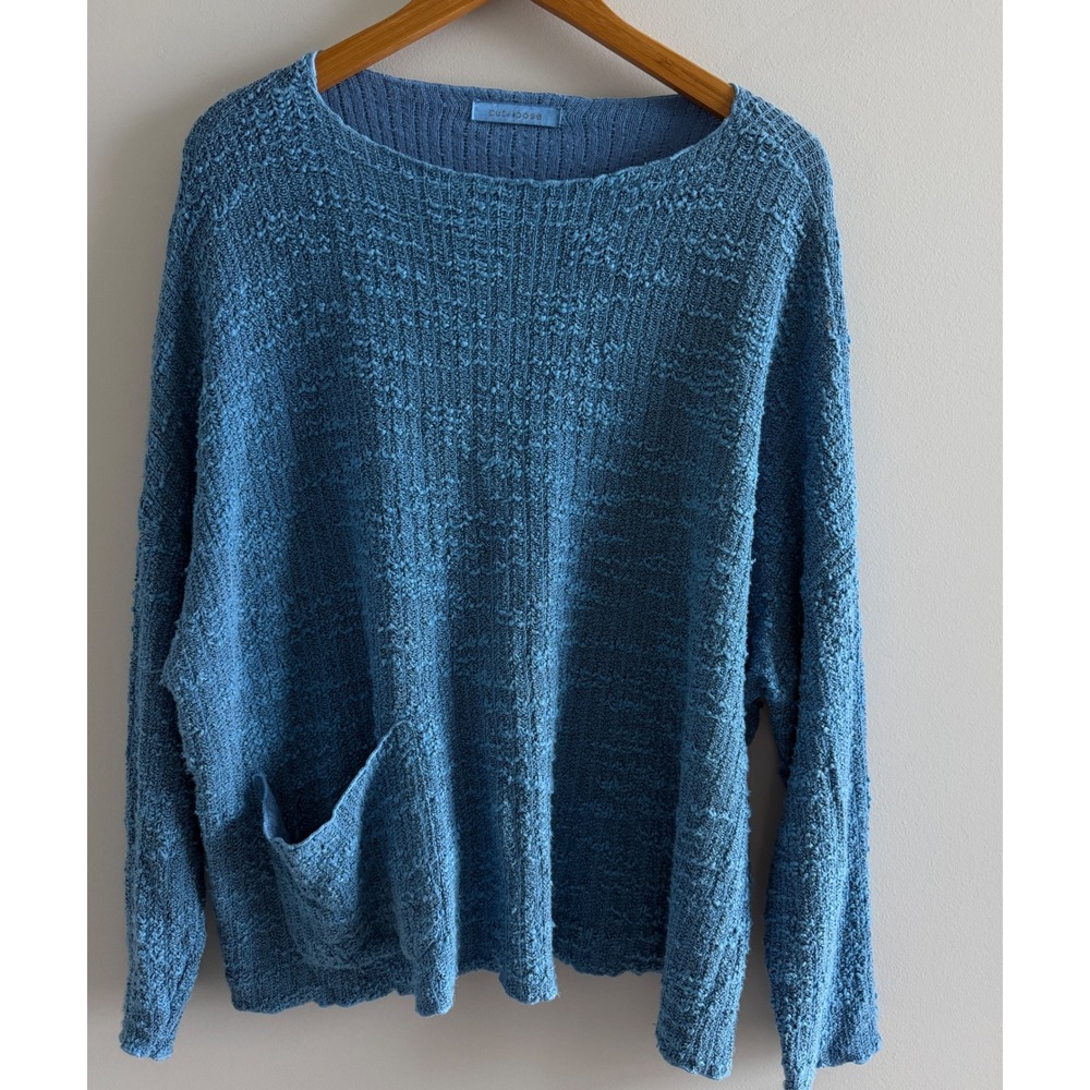Cut Loose Sweater Blue Textured Knit Cotton Linen Coastal Lagenlook OS